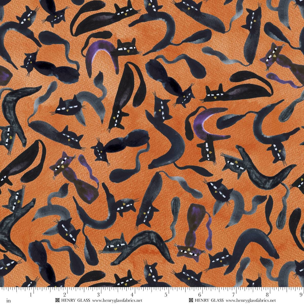 Cat House Black Cats Honey Orange Mayo Moreno Henry Glass Cotton Fabric HG-2594-49 | US Fabric Shop