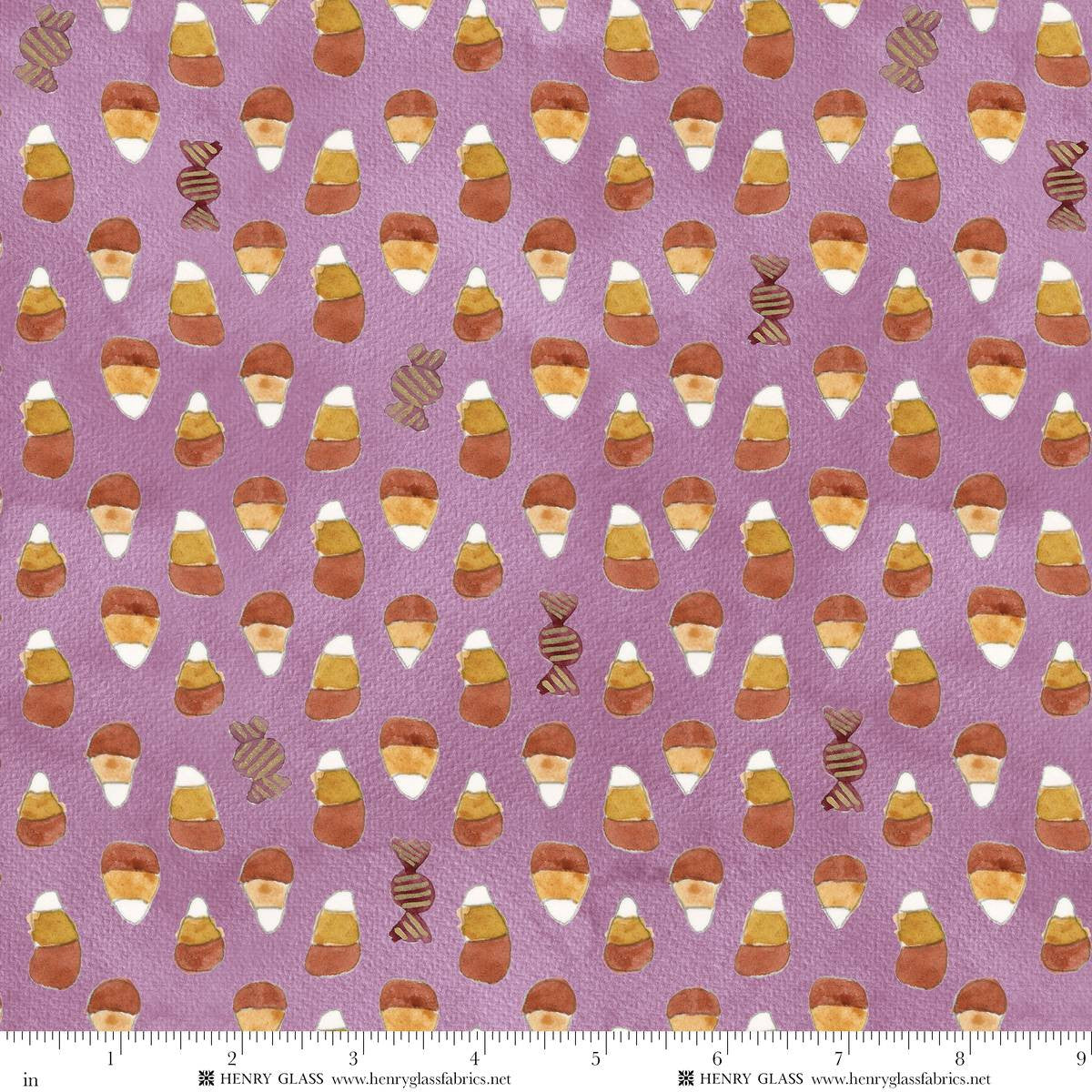 Cat House Candy Corn Raspberry Purple Mayo Moreno Henry Glass Cotton Fabric HG-2593-57