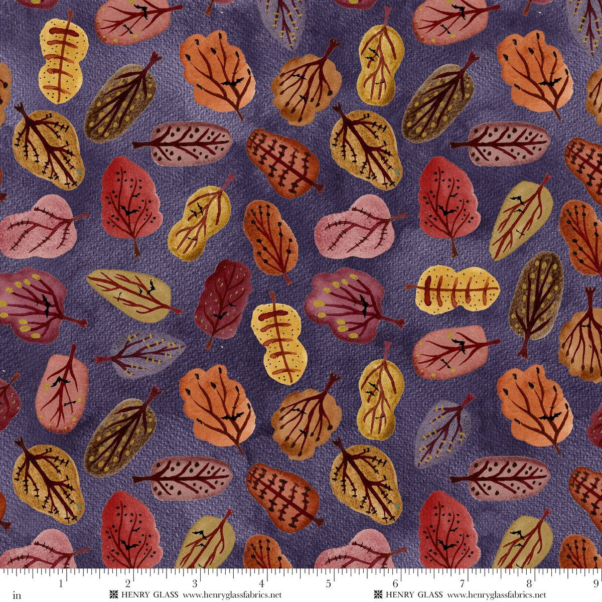 Cat House Fig Leaves Purple Mayo Moreno Henry Glass Cotton Fabric HG-2591-56