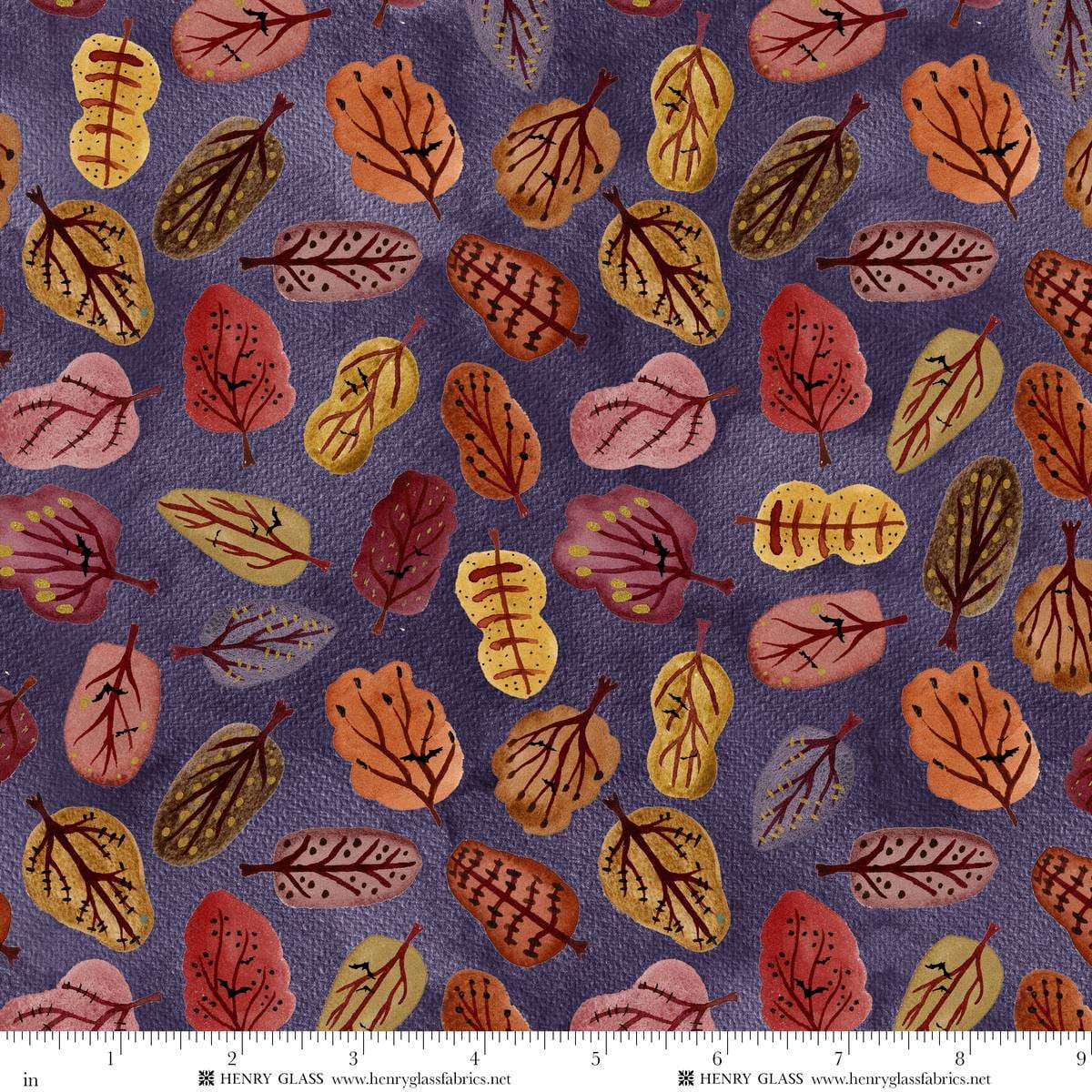 Cat House Fig Leaves Purple Mayo Moreno Henry Glass Cotton Fabric HG-2591-56 | US Fabric Shop