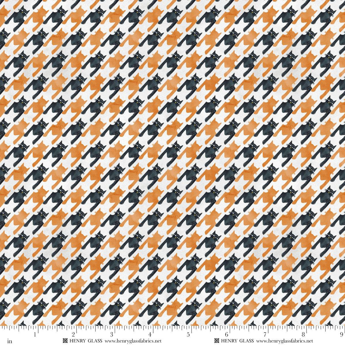 Cat House Houndstooth Cats White Mayo Moreno Henry Glass Cotton Fabric HG-2597-104 | US Fabric Shop
