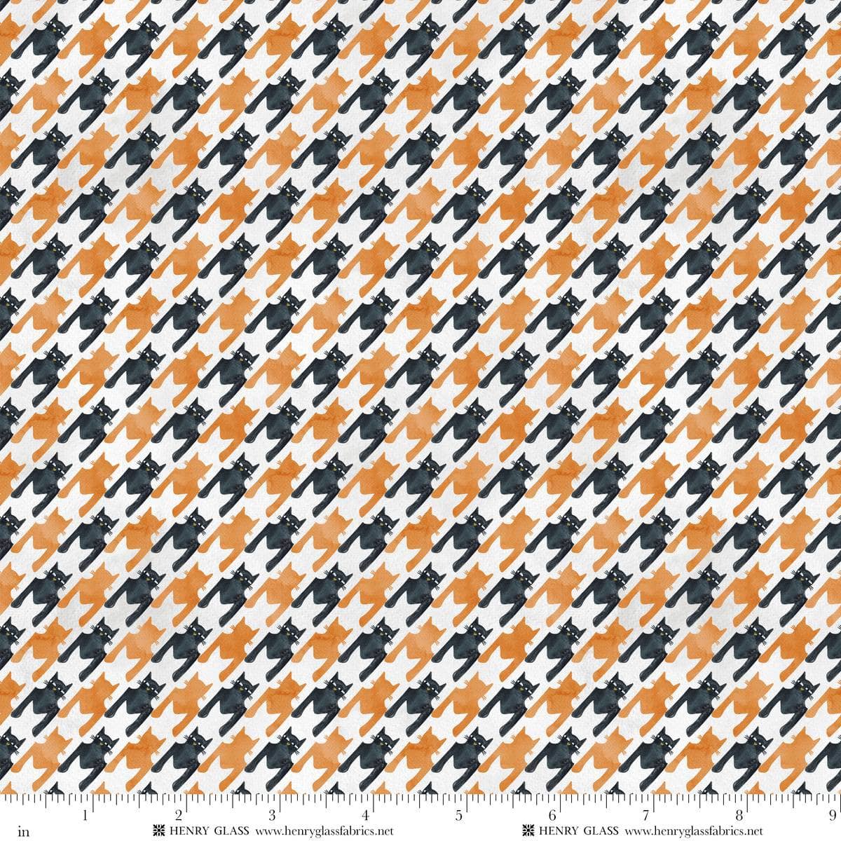 Cat House Houndstooth Cats White Mayo Moreno Henry Glass Cotton Fabric HG-2597-104 | US Fabric Shop