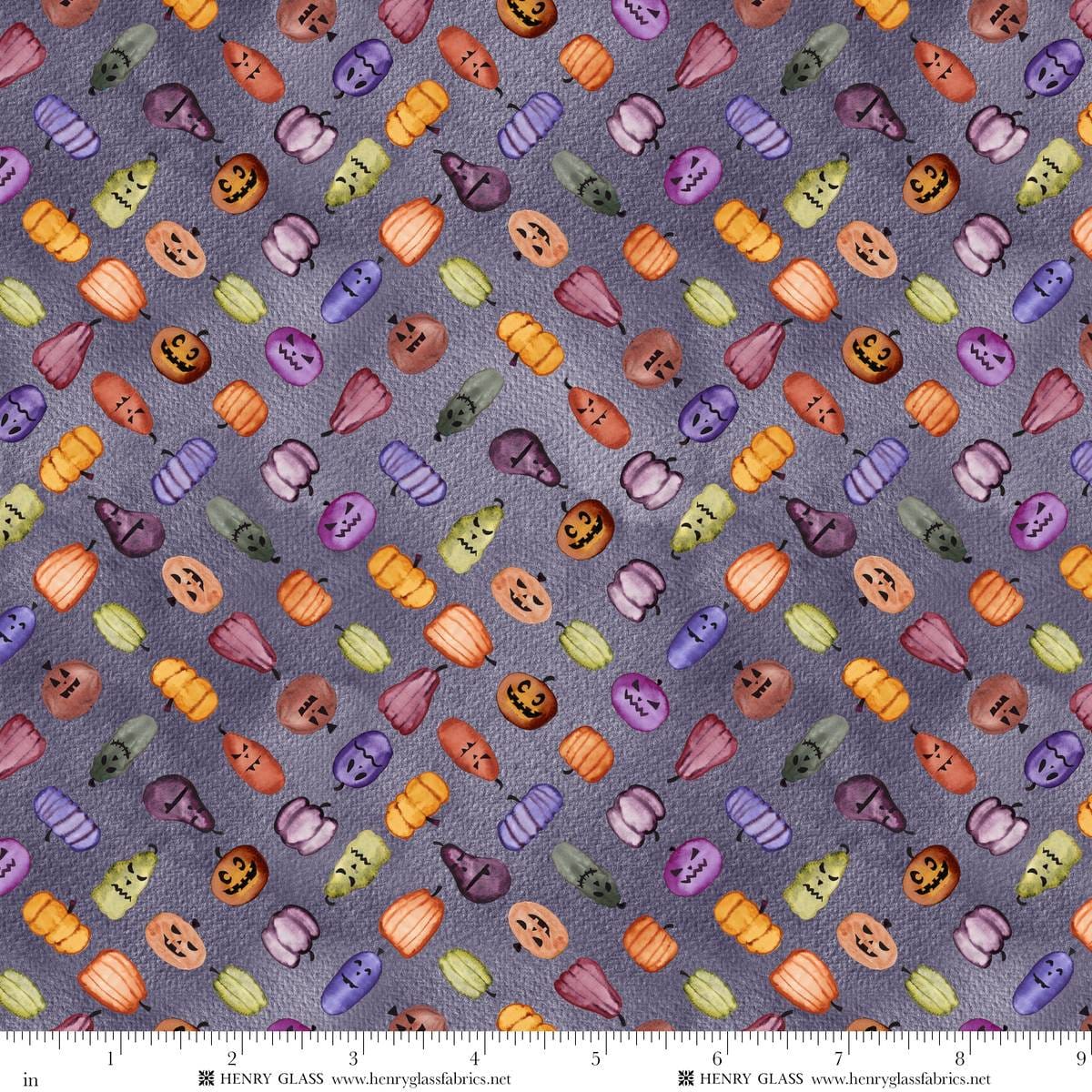 Cat House Teeny Pumpkins Purple Mayo Moreno Henry Glass Cotton Fabric HG-2598-54 | US Fabric Shop