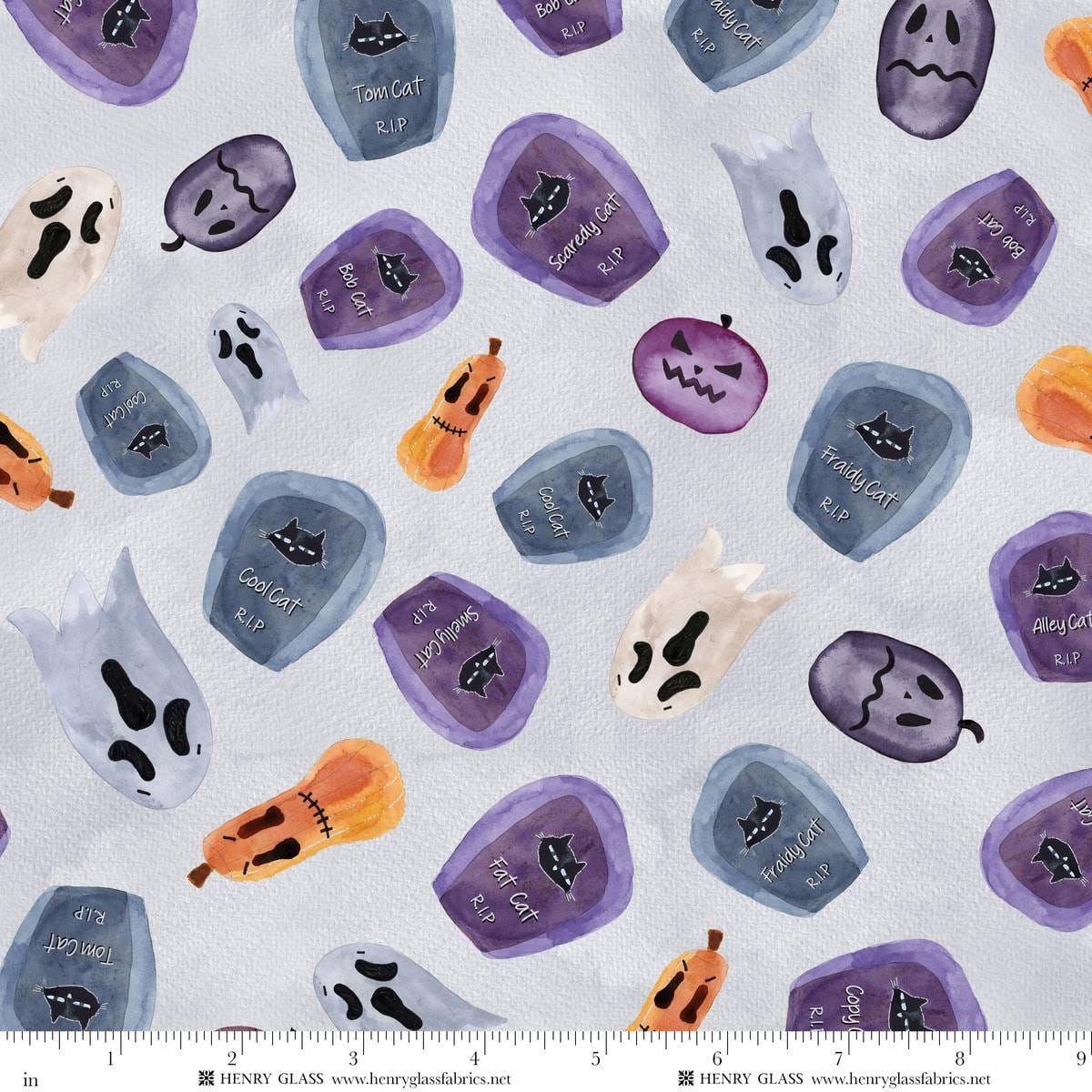 Cat House Tombstone Toss Mist Gray Mayo Moreno Henry Glass Cotton Fabric HG-2601-19 | US Fabric Shop