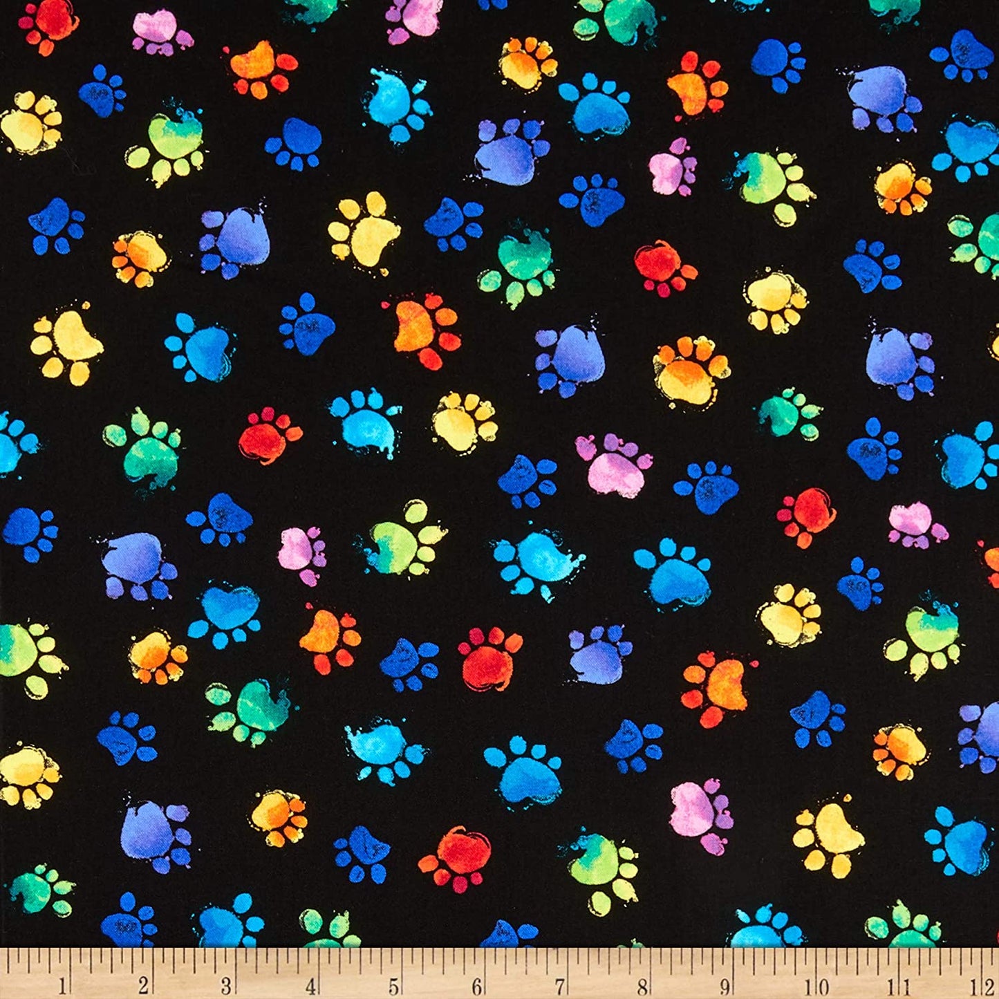 Cat Paws Meow-Za Multi Colored Paws Black Chong-A-Hwang Timeless Treasures Cotton Fabric TT-C7487 Black