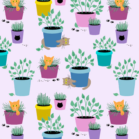 Cat in the Box Cats and Catnip Purple Quilting Treasures Cotton Fabric