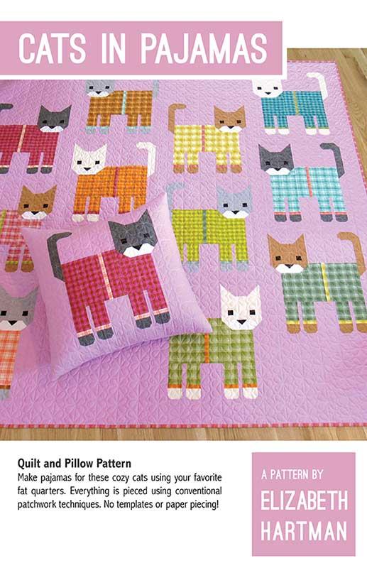 Cats in Pajamas Pillow Quilt Pattern 18" x 22" designed by Patterns By Elizabeth Hartman EH-074