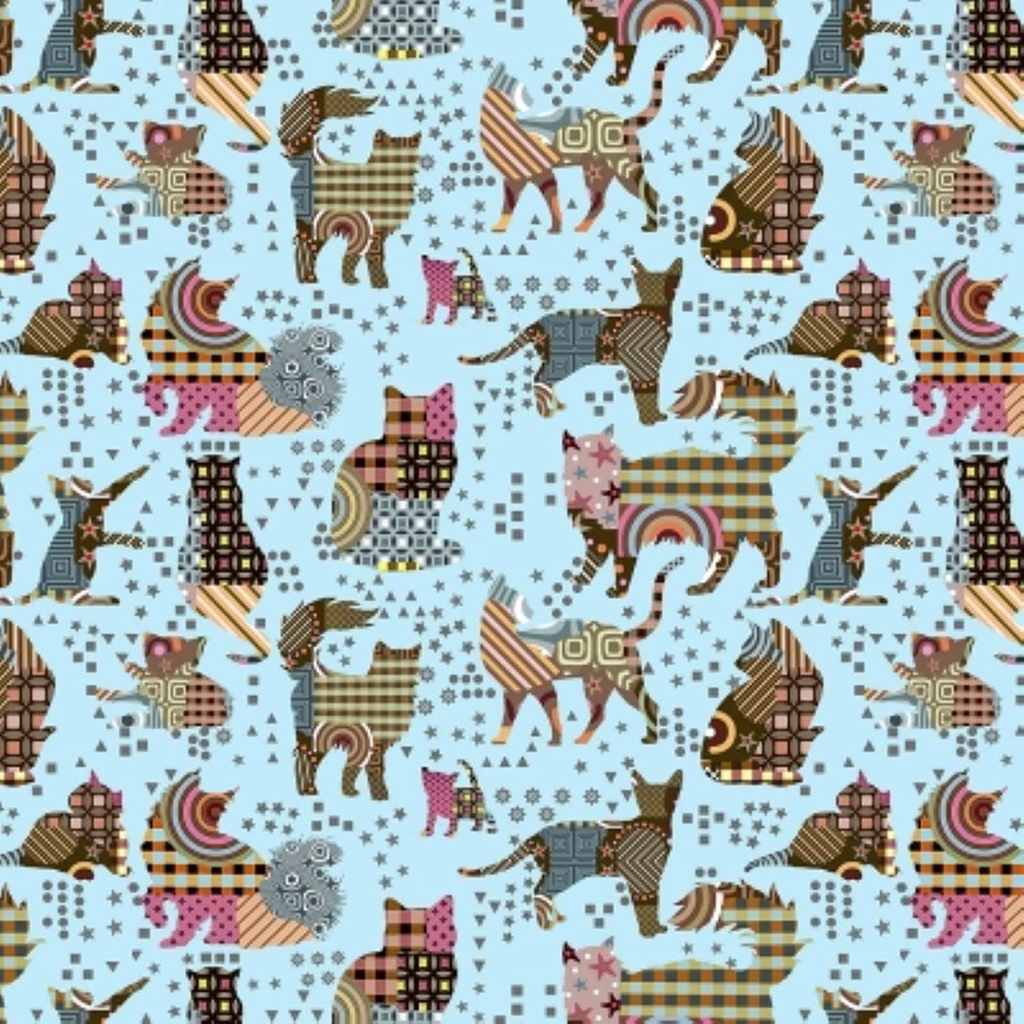 Life is Better with a Cat Cats tossed Aqua Sykel Cotton Fabric