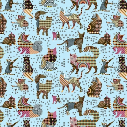 Life is Better with a Cat Cats tossed Aqua Sykel Cotton Fabric