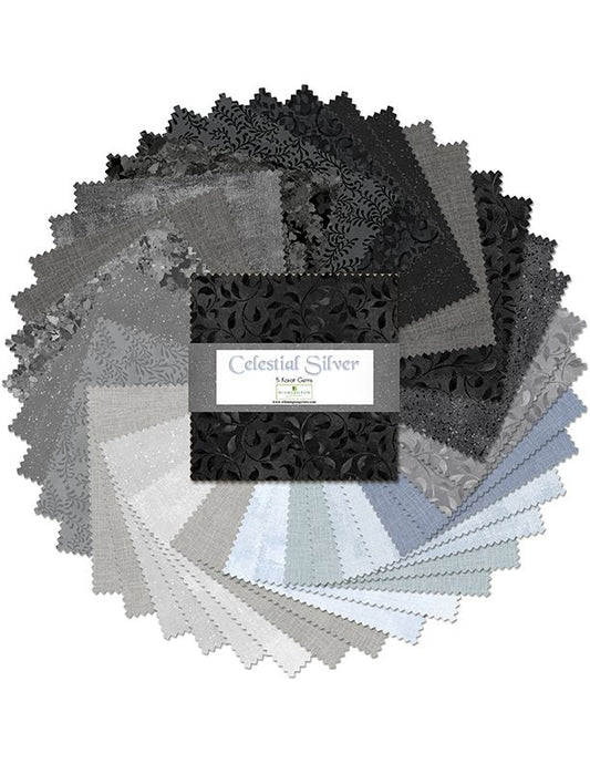 Celestial Silver 5" Squares Karat Crystals 42pcs Wilmington Prints Cotton Precut Fabric WP-507-153-507