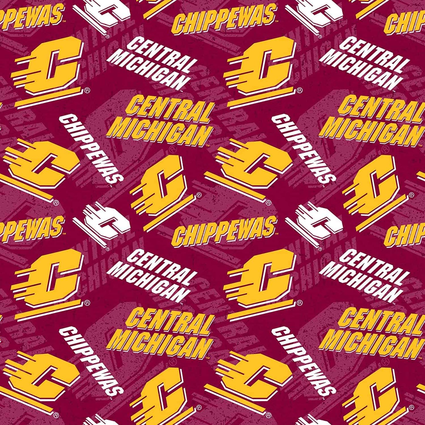 Central Michigan Chippewas NCAA College Tone on Tone Sykel Cotton Fabric