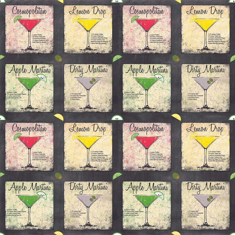 Charcuterie and Cheese Martini Set Patch Allover Black Print Concepts Cotton Fabric