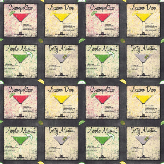 Charcuterie and Cheese Martini Set Patch Allover Black Print Concepts Cotton Fabric