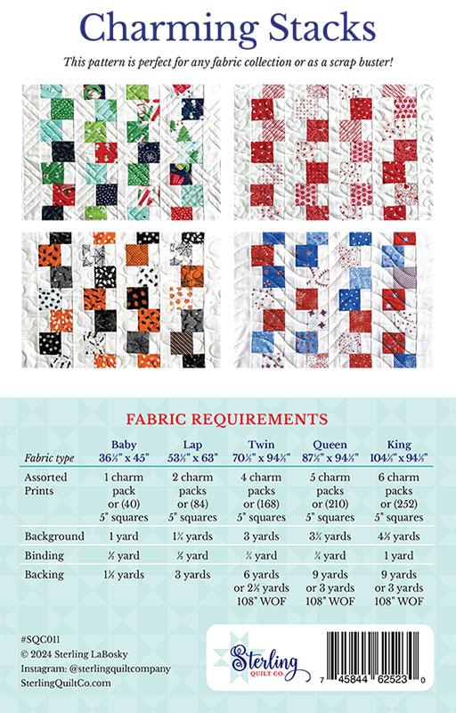 Charming Stacks Charm Pack Friendly Quilt Pattern 53.5" x 63" Sterling Labosky Sterling Quilt Co. SQC-011