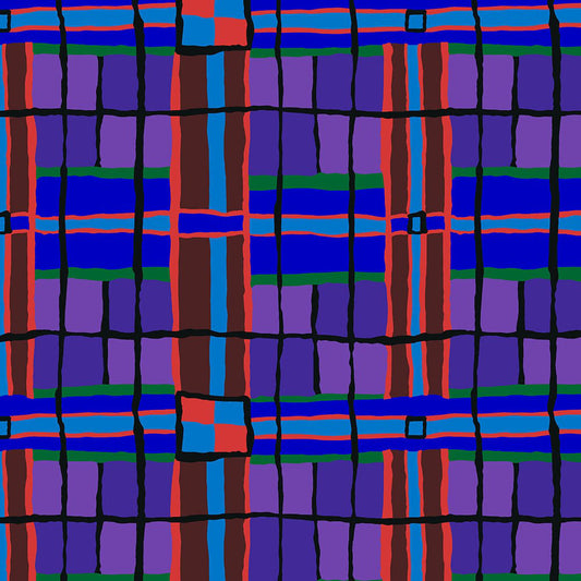 Checkmate Blue Brandon Mably February 2024 Kaffe Fassett Collective Free Spirit Cotton Fabric FS-PWBM086.Blue