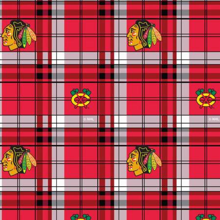Chicago Blackhawks NHL Hockey Plaid Design FLEECE fabric