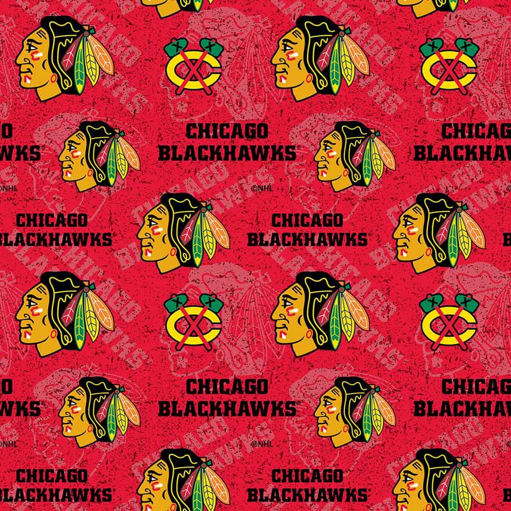 Chicago Blackhawks NHL Hockey Tone on Tone in Red Design Cotton Fabric
