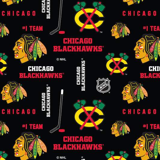 Chicago Blackhawks NHL Hockey Allover Design Cotton Fabric SYK-NHL-169-BLK