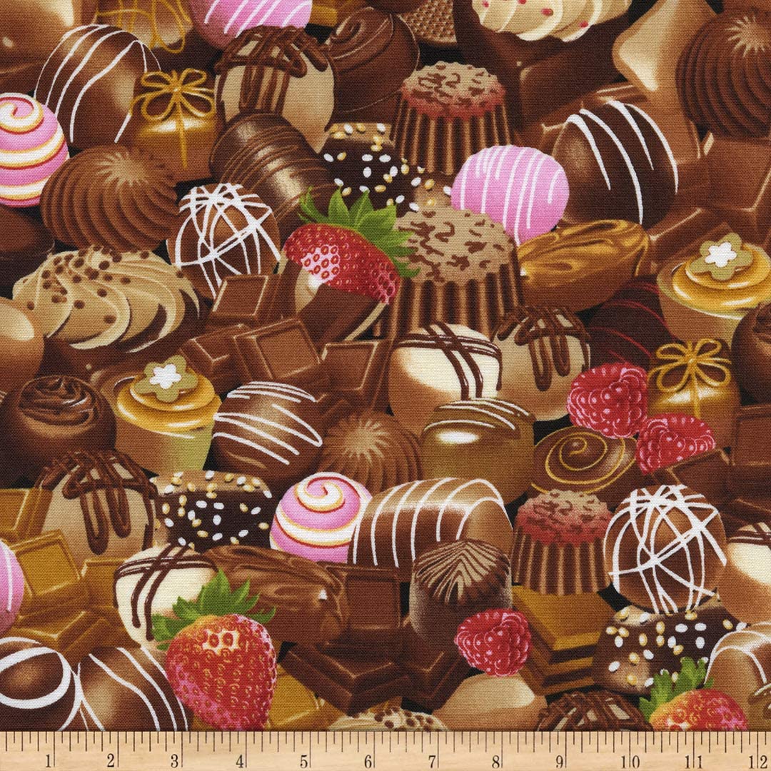 Chocolate Mixed Chocolates Chocolate Lovers Michael Searle Timeless Treasures Cotton Fabric