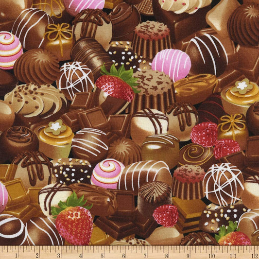 Chocolate Mixed Chocolates Chocolate Lovers Michael Searle Timeless Treasures Cotton Fabric