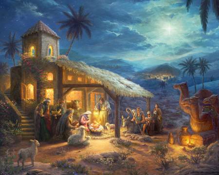 Christmas Joy Multi Nativity Panel 36" Thomas Kinkade David Textiles Cotton Fabric DT-TK-2046-2C-1