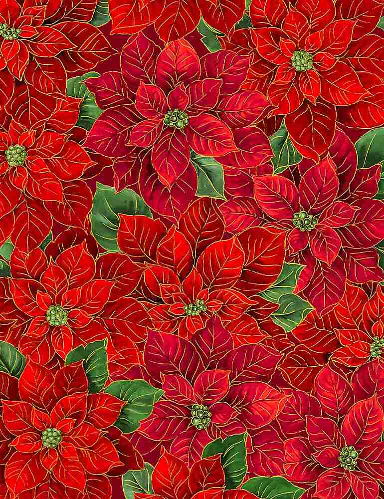 Christmas Joy Packed Metallic Poinsettias Red Timeless Treasures Cotton Fabric TT-HOLIDAY-CM1278-RED