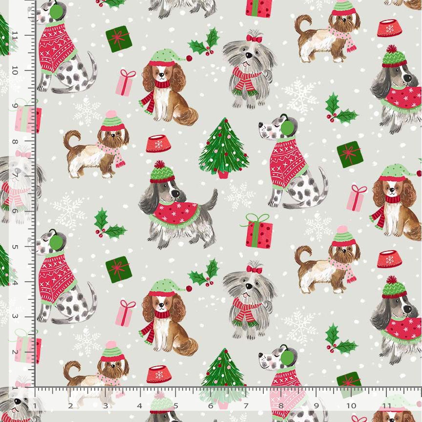 Christmas Cheer Christmas Dogs Grey Timeless Treasures Cotton Fabric TT-HOLIDAY-CD4073-GREY