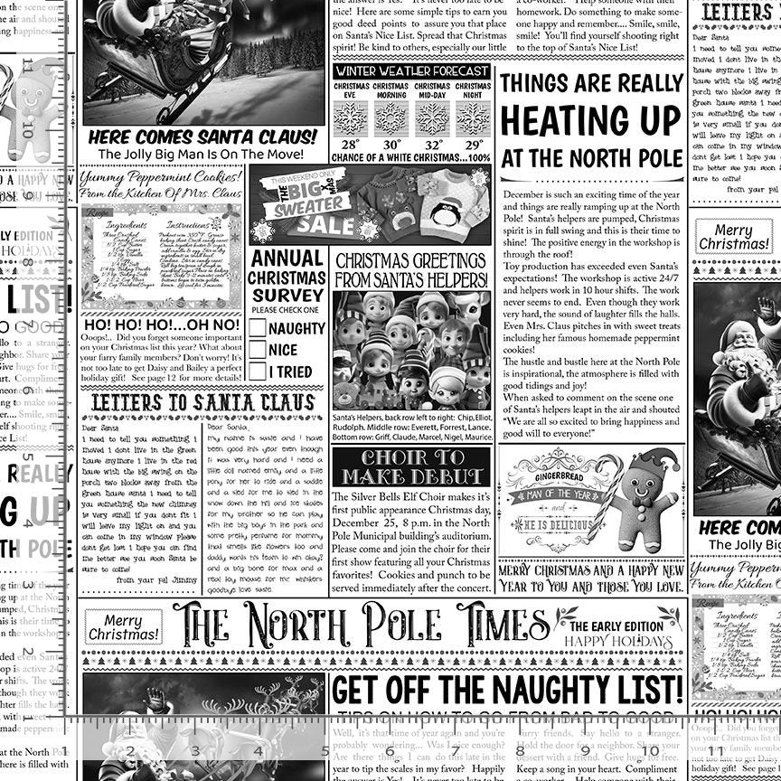Christmas Cheer North Pole News White Timeless Treasures Cotton Fabric TT-HOLIDAY-CD3611-WHITE