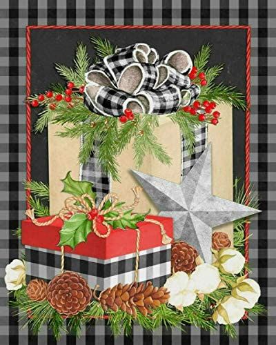 Christmas Gingham Gift Pine Cones Panel 36" Springs Creative Cotton Fabric SC-72484