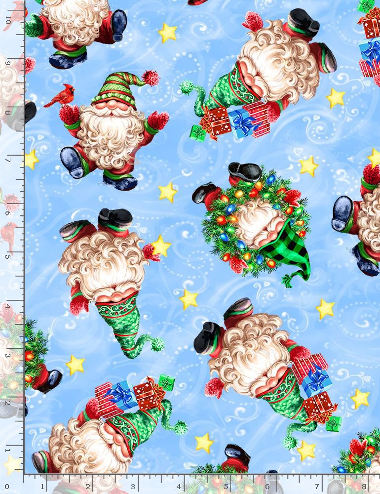 Christmas Gnomes Tossed Blue Dona Gelsinger Timeless Treasures Cotton Fabric