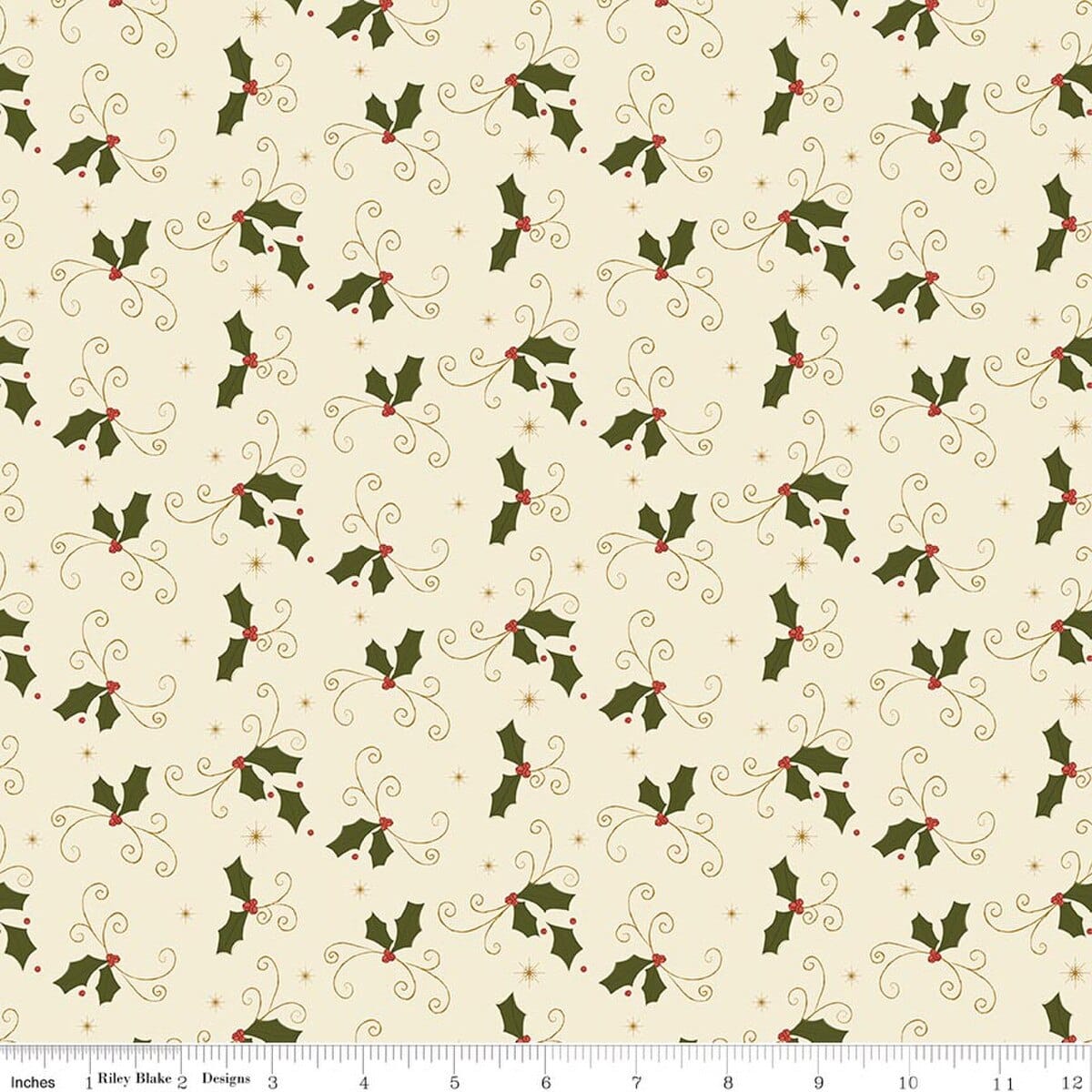 Christmas Greetings Holly Cream Sandy Gervais Riley Blake Designs Cotton Fabric RB-C17663-CREAM | US Fabric Shop