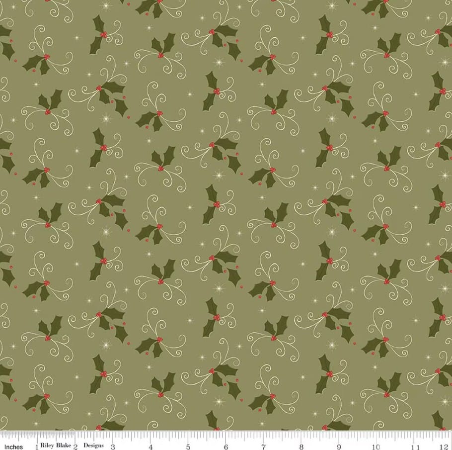 Christmas Greetings Holly Spruce Sandy Gervais Riley Blake Designs Cotton Fabric RB-C17663-SPRUCE | US Fabric Shop