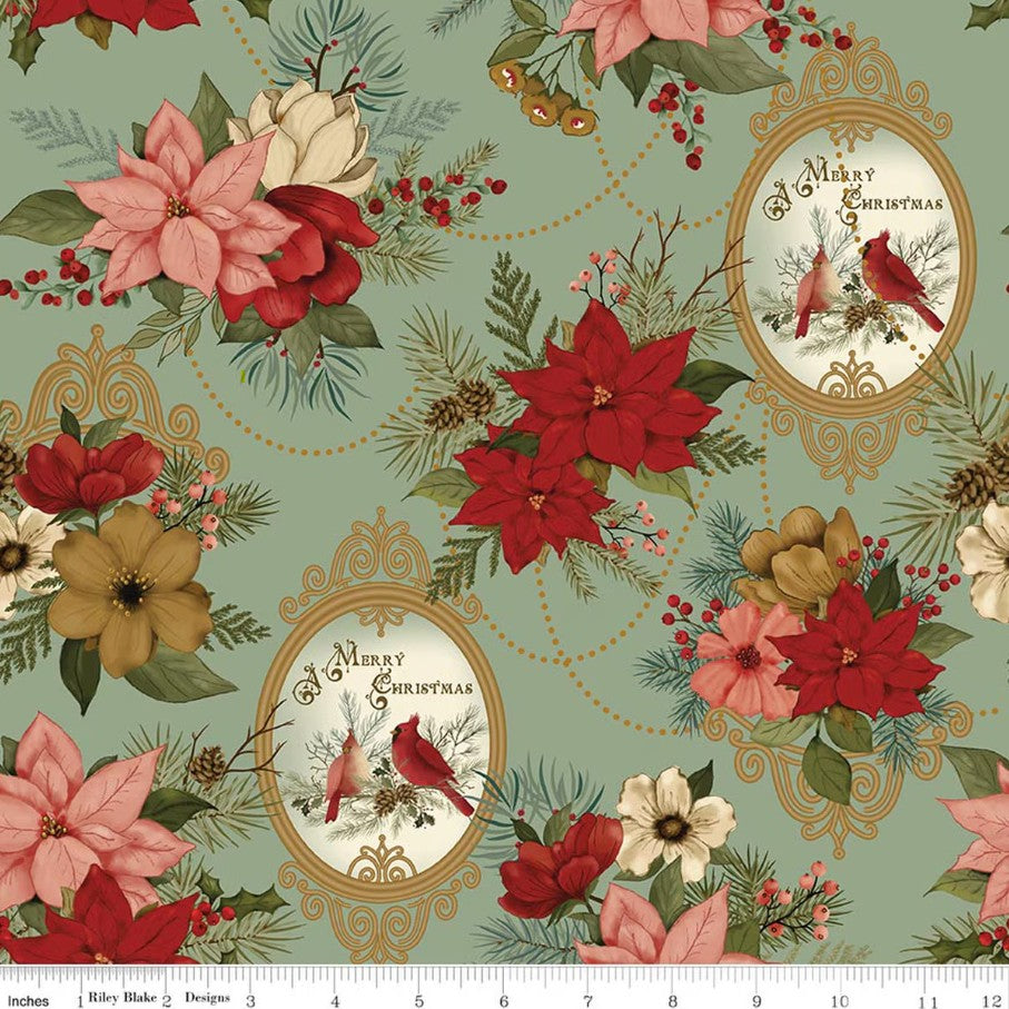 Christmas Greetings Main Spruce Sandy Gervais Riley Blake Designs Cotton Fabric RB-CD17660-SPRUCE