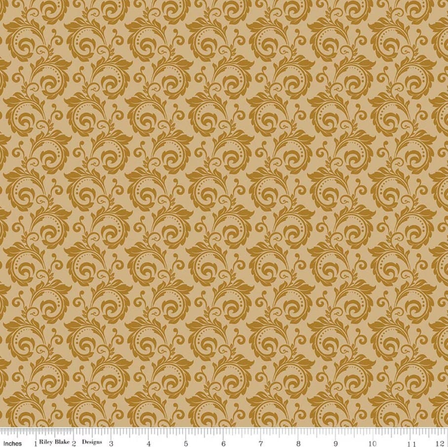 Christmas Greetings Scroll Gold Sandy Gervais Riley Blake Designs Cotton Fabric RB-C17664-GOLD | US Fabric Shop