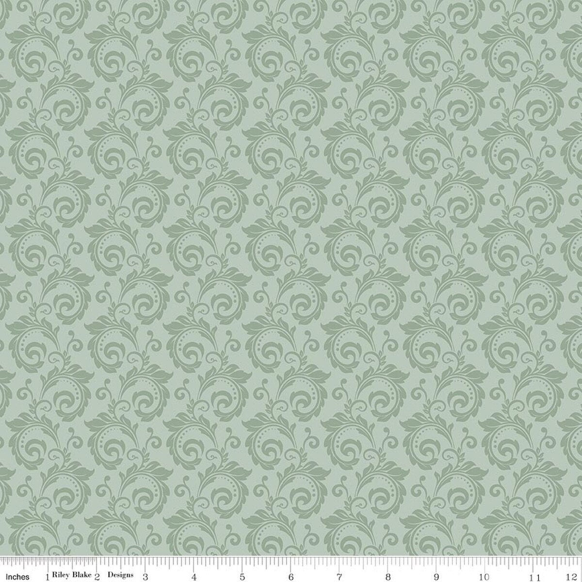 Christmas Greetings Scroll Sage Sandy Gervais Riley Blake Designs Cotton Fabric RB-C17664-SAGE