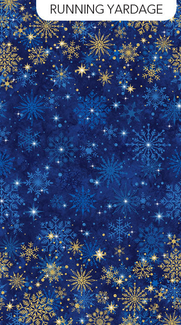 Christmas Joy Gold Snowflake Royal Blue Metallic Deborah Edwards Linda Ludovico Northcott Cotton Fabric