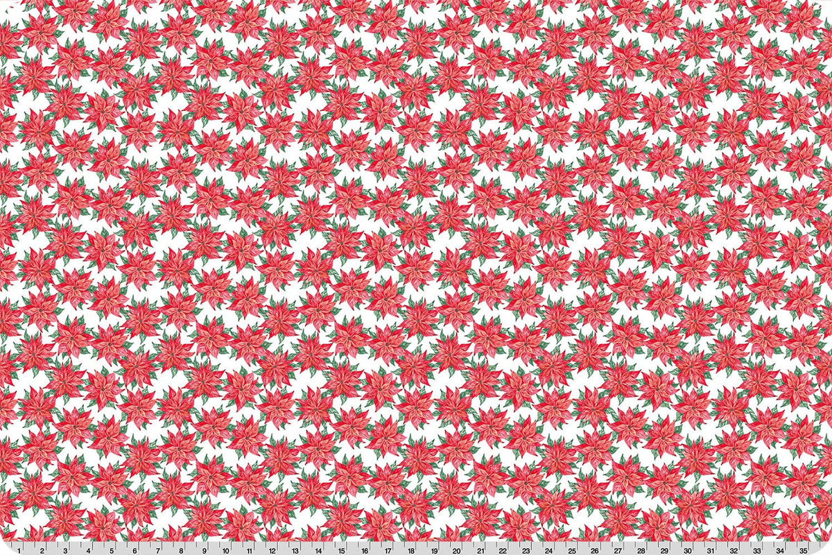 Christmas Keepsake Poinsettias Quilting Cuddle Cardinal Red White Shannon Fabrics Polyester Minky Fabric SF-QCCKPOINSETTIASCARDINAL | US Fabric Shop