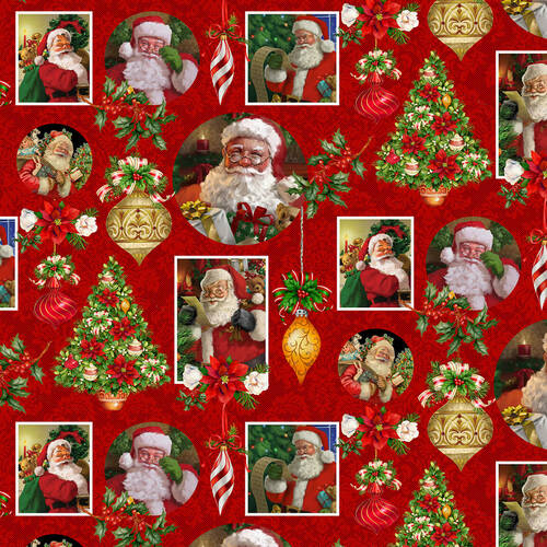 Christmas Legend Santa Collage on Red Bruce Park Henry Glass Cotton Fabric