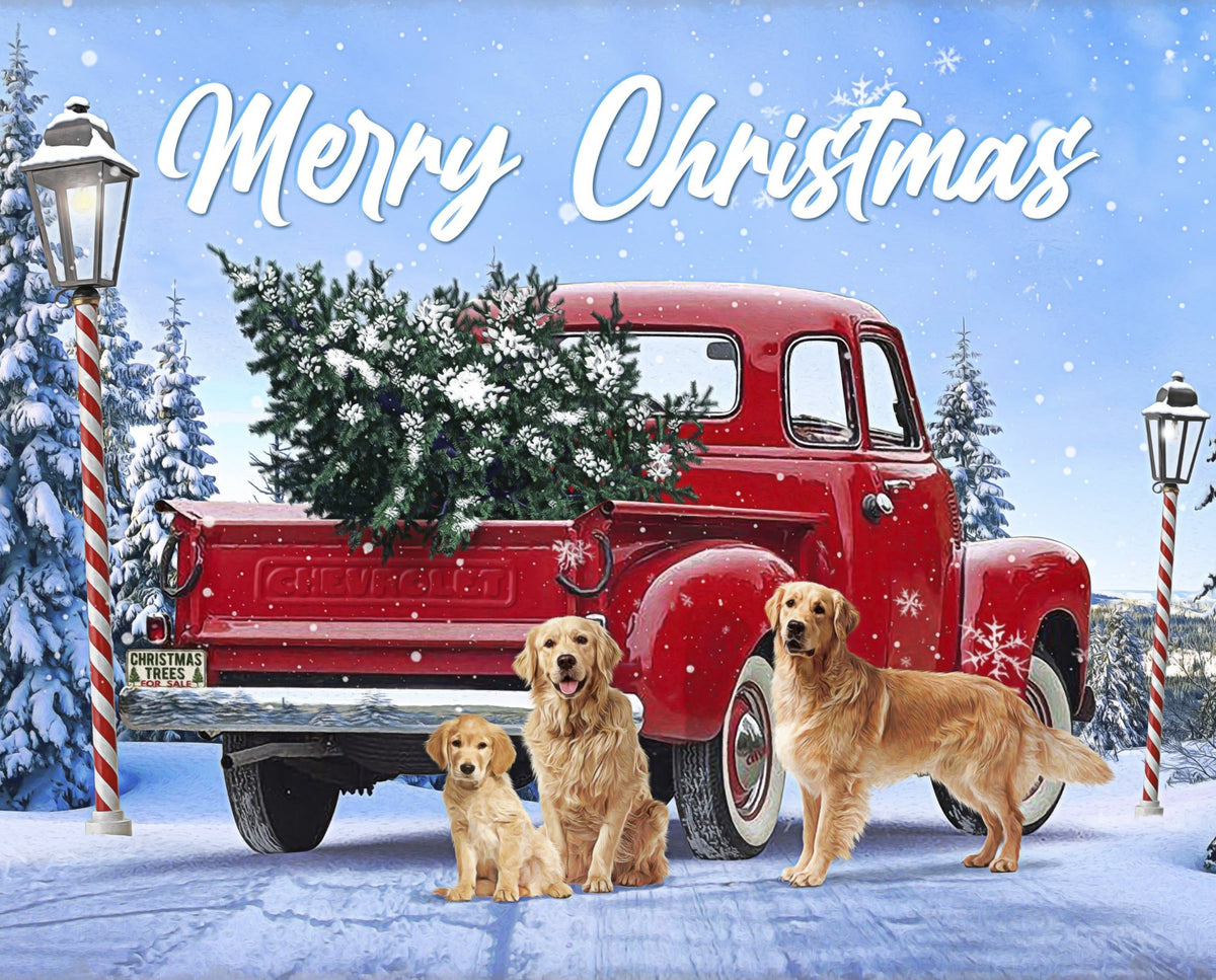 Christmas Red Truck Dog Golden Retriever Panel 35.5" David Textiles Cotton Fabric DT-AH-0003-3C-1
