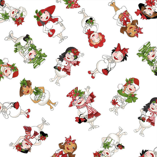 Christmas Snowball Ladies Tossed White Loralie Designs Cotton Fabric