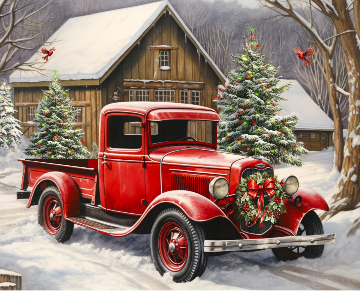 Christmas at Lodge Red Truck Panel 35.5" Shawna Stewart David Textiles Cotton Fabric DT-AL-5412-3C-1