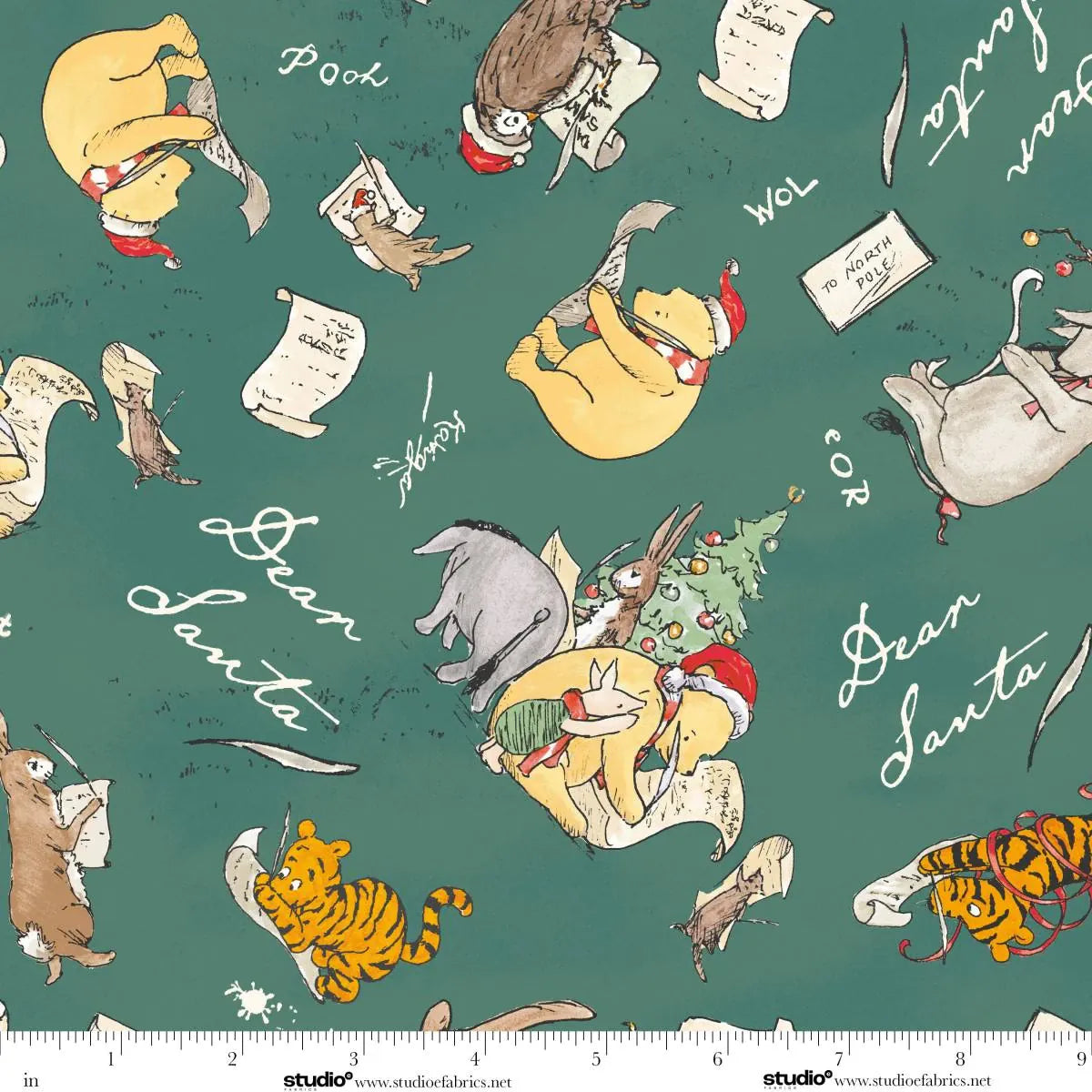 Christmas at Pooh Corner Santa Winnie Toss Christmas Green W.A. Dodge Studio E Cotton Fabric SE-9100-66