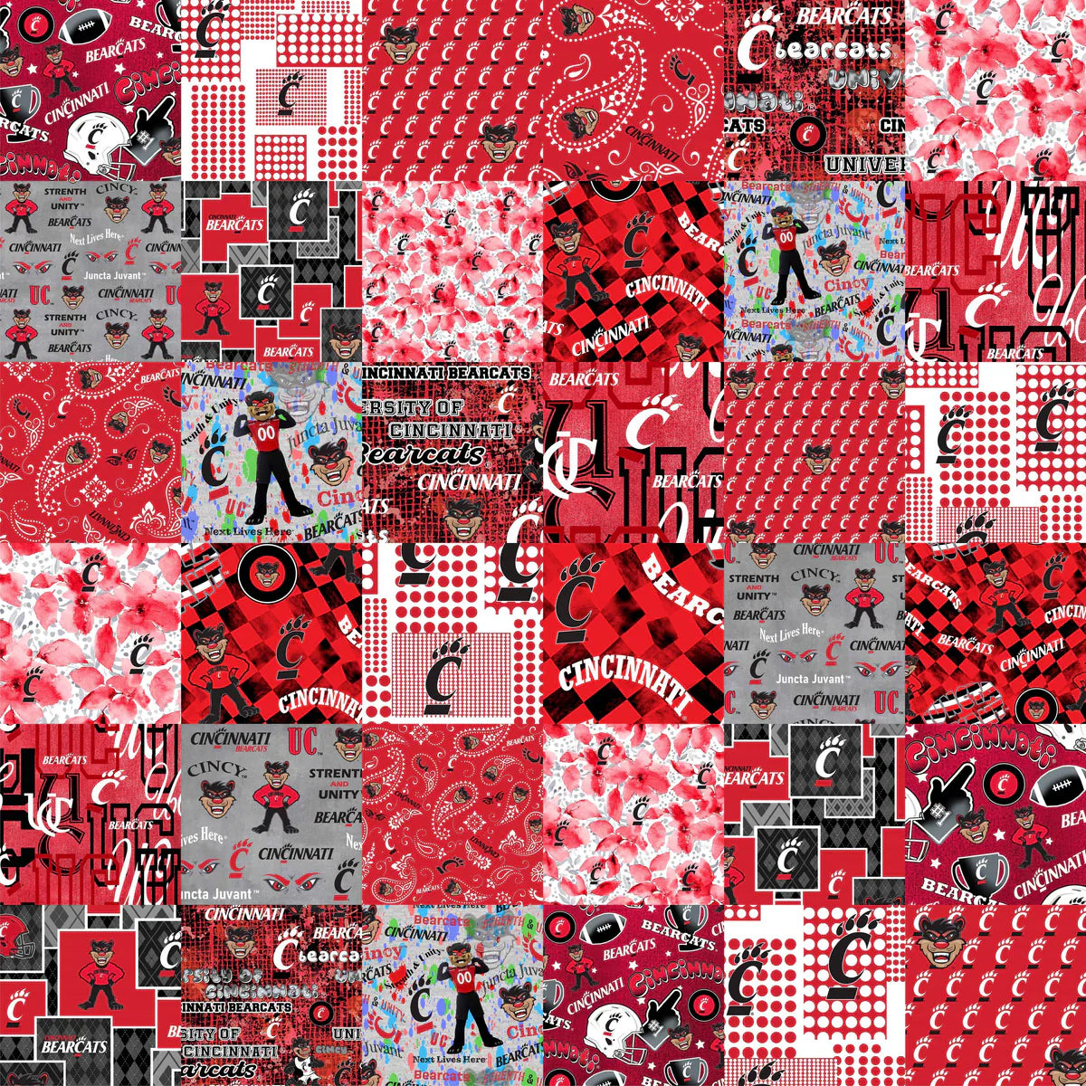 Cincinnati Bearcats NCAA College Cheater Quilt Allover 60" Sykel Cotton Fabric SYK-CIN-1363