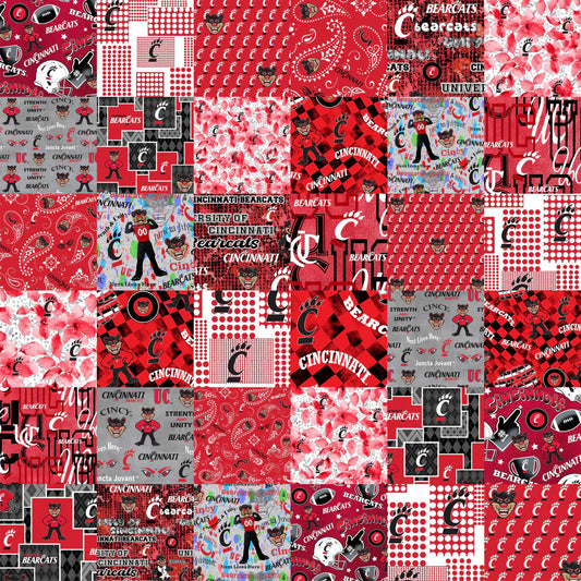 Cincinnati Bearcats NCAA College Cheater Quilt Allover 60" Sykel Cotton Fabric SYK-CIN-1363