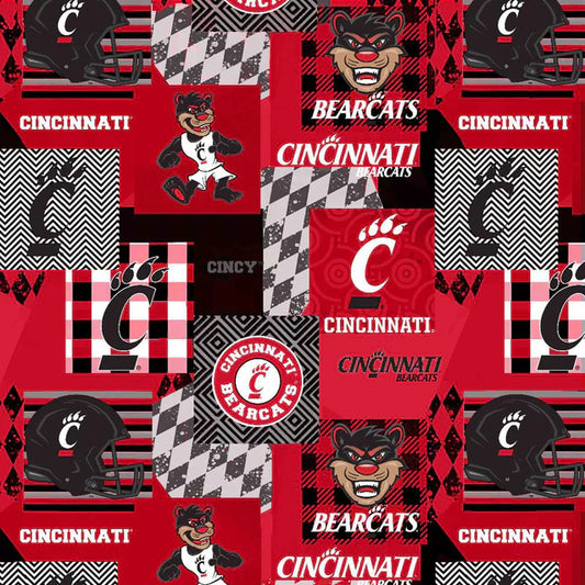 Cincinnati Bearcats NCAA College Collegiate Minky Geo Sykel Enterprises Polyester Fabric SYK-CIN-1367