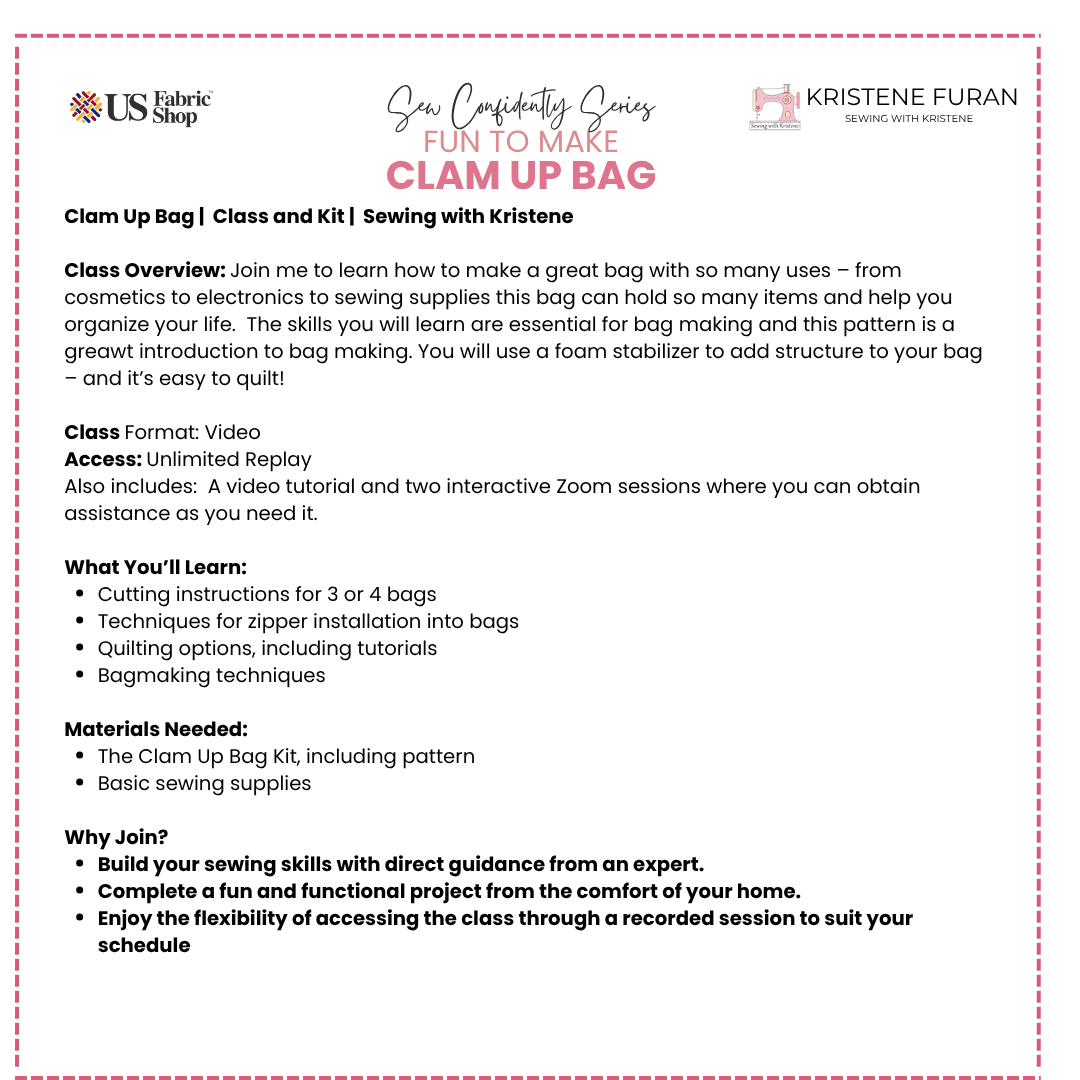 Clam Up Bags Kit Sewing with Kristene