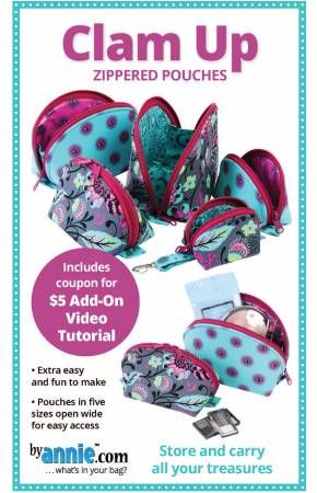 Clam Up Zipper Pouches Bag Pattern By Annie's BYA-PBA275
