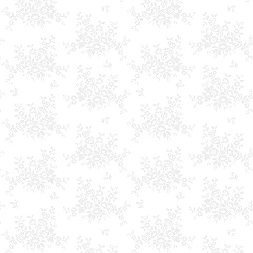 Classic Keepsakes Mini Floral Bouquet White on White Kanvas Studio Benartex Quilting Fabric BE-14651-09