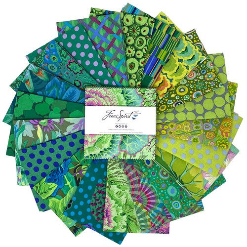 Classics Plus Meadow Green 5” Squares Kaffe Fassett Collective Free Spirit Cotton Fabric FS-FB6CPGP.MEADOW | US Fabric Shop