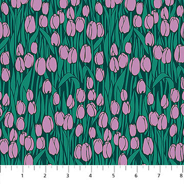 Clean Cut Audience Tulips Floral Lapis Purple Green Anna Marie Textiles Northcott Cotton Fabric NC-AMT181-63L